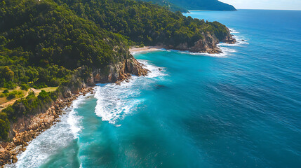 Fototapeta premium A beautiful blue ocean with a rocky shoreline