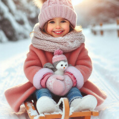 little child playing with snow