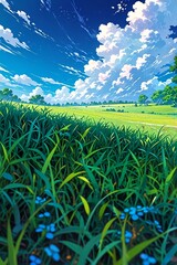 rice field and blue sky