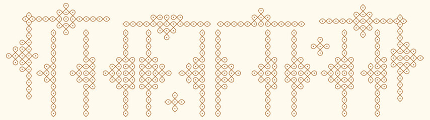 Set of kolam geometric seamless editable pattern. Design for print, decor frame, package, banner, cards.