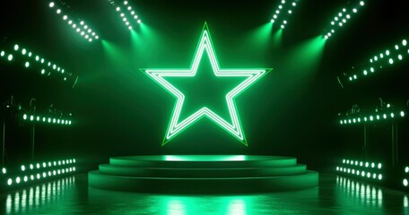 Fototapeta premium Green Neon Star Stage Award Show Lighting Design