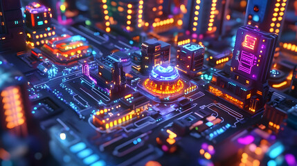 Obraz premium Cyberpunk Cityscape 3D Illustration