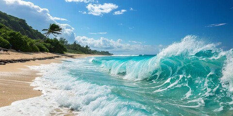 Summer Beach Wave Banner for Tropical Resort Party and Travel Holiday Festival in June, July, and August