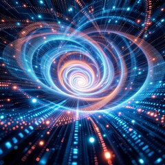 Aerial abstract: Big data streams, binary code circles.