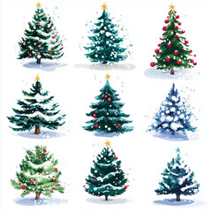 Fototapeta premium set of Christmas trees on a white background. Colorful vector art. 