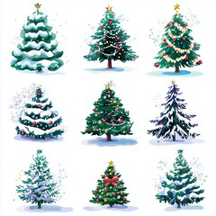 Fototapeta premium set of Christmas trees on a white background. Colorful vector art. 