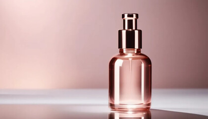 Naklejka premium Pink cosmetic bottle on pink background, ai