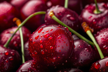 Red cherries with a cherry background in a close up AI Image