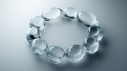 Unique circular glass beads arranged artistically on a smooth surface
