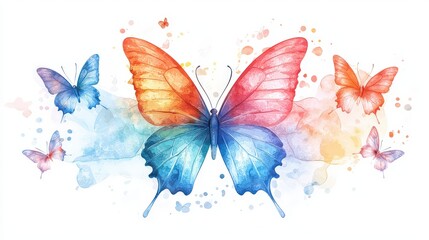 A flat vector watercolor butterfly clipart with vibrant, flowing colors and clean outlines, perfect for artistic themes, on a white background.