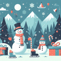 snowman and christmas tree