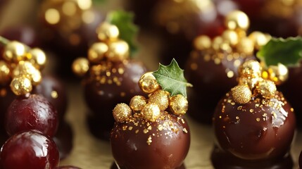 Grapes dipped in chocolate with gold dusting for a holiday touch.