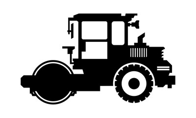 Silhouette of Bulldozer Icon in Flat Style. Vector Illustration