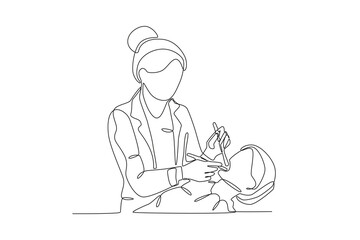 Single continuous line drawing of Dentist repairing patient_s teeth, dental concept.  Dynamic single line draw design graphic vector illustration.