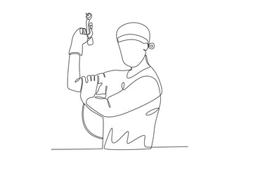 Single continuous line drawing of Dentist who will examine the patient_s teeth, dental concept.  Dynamic single line draw design graphic vector illustration.
