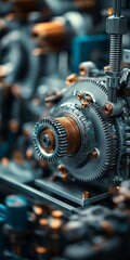 Fototapeta premium A close-up view of detailed mechanical gears and parts in motion, illustrating the complexity and precision in machinery and industrial craftsmanship.