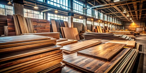 Fototapeta premium Abstract Urban Exploration of Veneer Sheets Arranged Randomly, Showcasing Textures and Patterns in an Industrial Setting for Unique Stock Photography