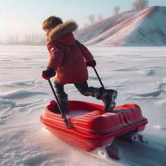 child on sledge
