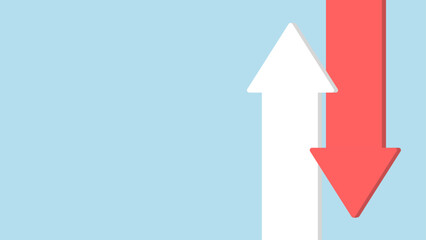 Red downward and white upward arrows overlapping on a light blue background