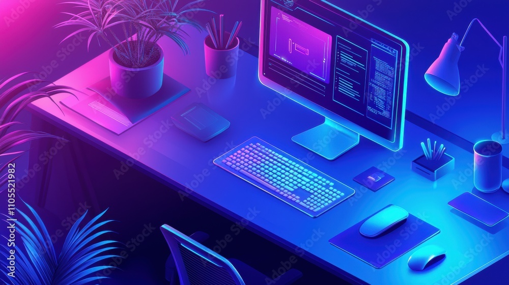 Poster futuristic workspaces transforming dynamics with tech-driven holographic interfaces