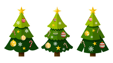Christmas Tree illustration vector set with Decoration elements on White background, Xmas graphic elements desifn, Festive Flat style pictogram for greeting card and Poster, vector stock (Editable)