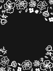 white hand drawn floral frame on a dark background