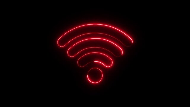 Neon glowing Wi-Fi icon animation. wifi hotspot icon motion.  sign, looped animation. Wireless internet, 5g wifi signal. Wi fi icon animation with neon shine.