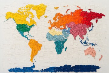 Detailed world map with colorful, labeled countries and continents. Generative AI