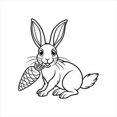 Rabbit Line art eating carrots