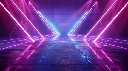 Fototapeta premium Neon Lights Illuminate Futuristic Corridor Design