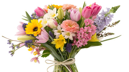 Flower arrangement or bouquet colorful spring flowers isolated on white background. transparent