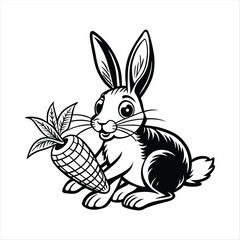 Rabbit silhouette vector eating carrots