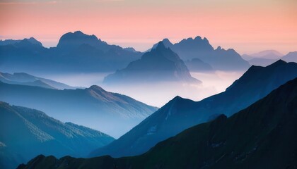 Fototapeta premium Silhouette of mountains in pastel tones as a landscape background