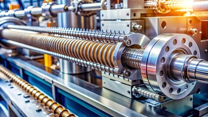 Close-Up of a Single Screw Plastic Extruder Machine Highlighting Precision Engineering and Industrial Design for Manufacturing Processes