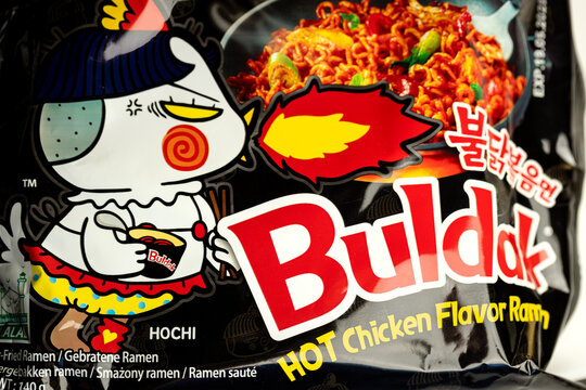 siegen, North Rhine Westphalia., germany - 18 11 2024: a buldak hot rad made noodles package