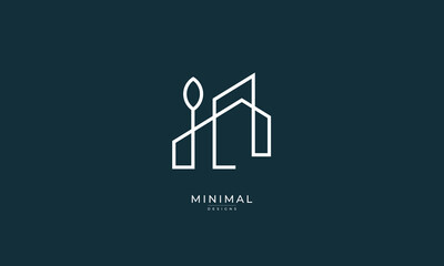 A line art icon logo of a house/home with a leaf/tree	
