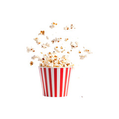 Tasty popcorn in a red white striped box isolated on a transparent background