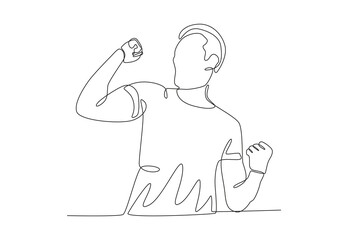 Single continuous line drawing of A man who is happy and cheerful. Dynamic single line draw design graphic vector illustration.
