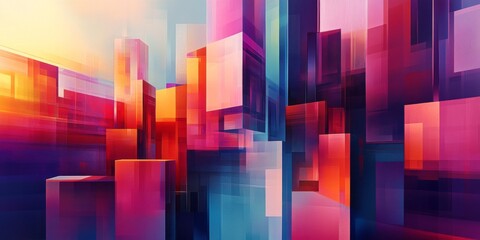 Abstract Geometric Cityscape Colorful Blocks Modern Architecture Urban Design Gradient Background