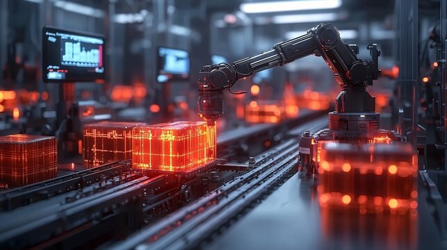 Robotic Arm Handling Packages on Conveyor Belts with Holographic Supply Chain Analytics