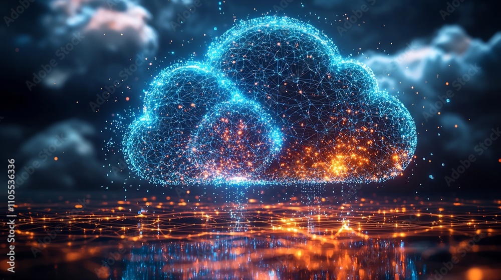 Poster interconnected digital cloud network encircling the planet in vibrant colors global cloud computing 