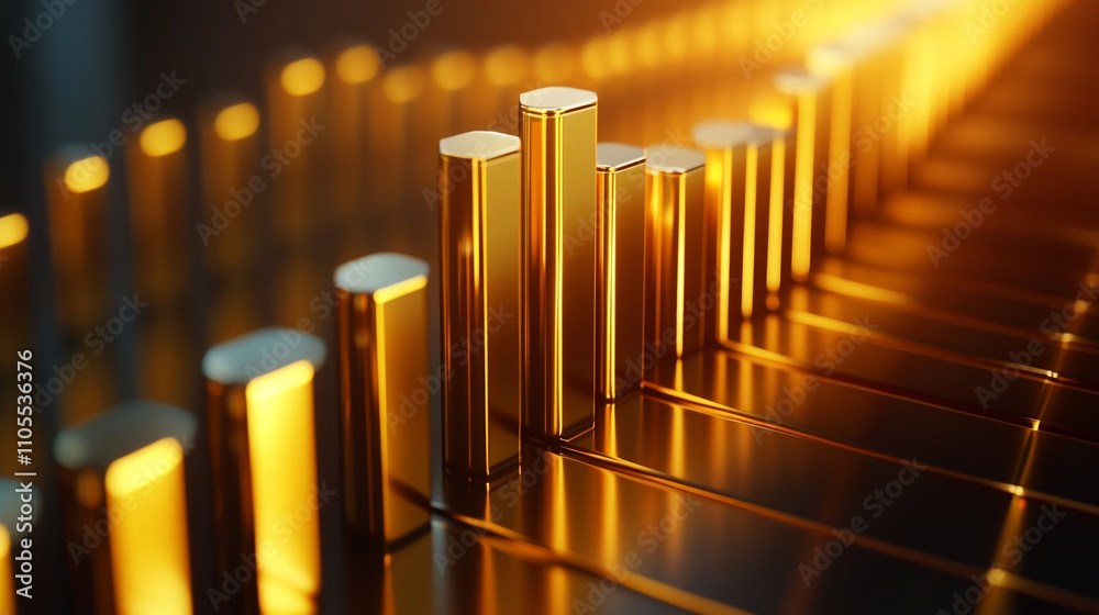 Poster abstract representation of golden bars creating rhythmic patterns in a visual display