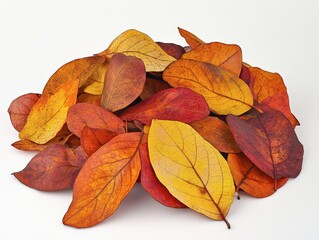 Fototapeta premium Pile of Autumn Leaves on White Background - Fall Colors