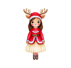 Cute Christmas Reindeer Girl Illustration