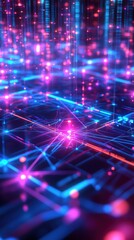 Naklejka premium Futuristic 5g network hub with glowing nodes and cityscape