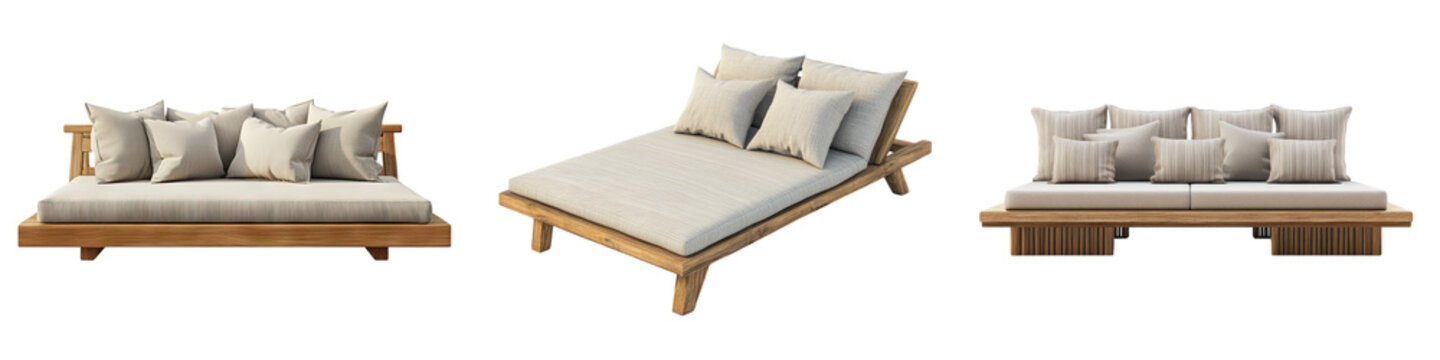 Outdoor daybed isolated on transparent background, Set of