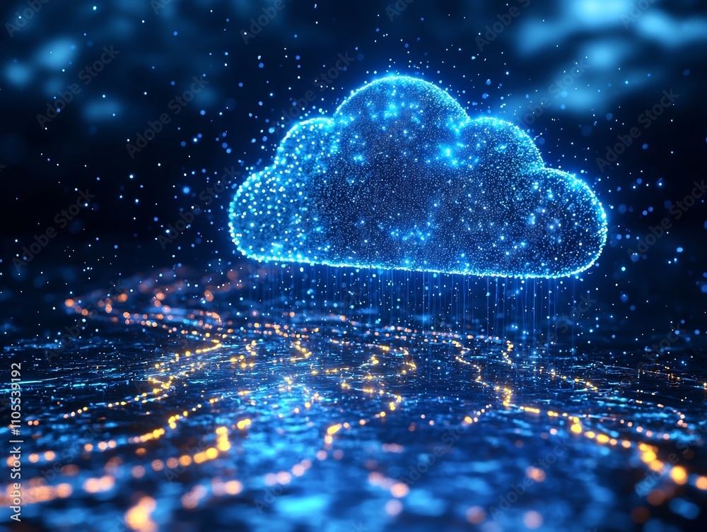 Poster digitized waterfall of cloud computing data streaming into virtual lake