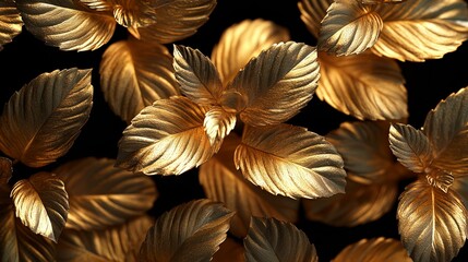 Golden Leaves Adorn Dark Background Elegant Nature