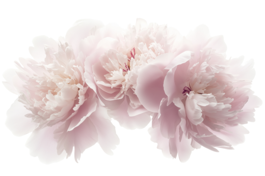 a loose untied bunch of blush pink peonies isolated on a white background , Luxurious style and full-bodied, opulent and lush appearance. Perfect for glamorous, high-end weddings