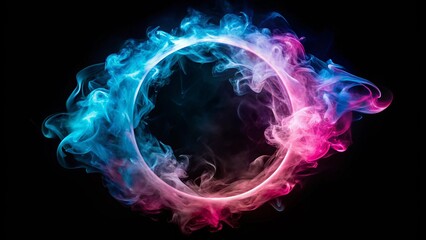 Naklejka premium Enchanting Silhouette Photography of a Magical Pink-Blue Smoke Ring on a Dark Background, Capturing Ethereal Beauty and Mystical Vibes for Creative Projects